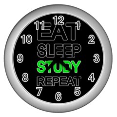 Eat Sleep Study Repeat Wall Clocks (silver)  by Valentinaart