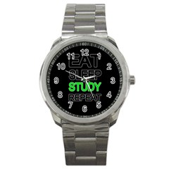 Eat Sleep Study Repeat Sport Metal Watch by Valentinaart