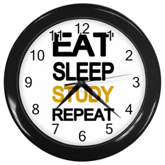 Eat Sleep Study Repeat Wall Clocks (black) by Valentinaart