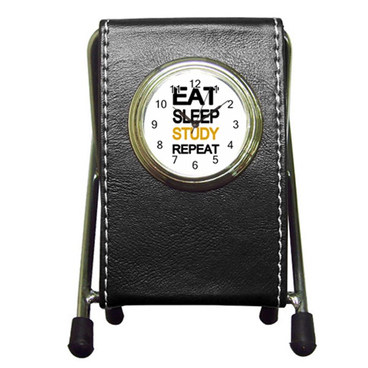 Eat sleep study repeat Pen Holder Desk Clocks