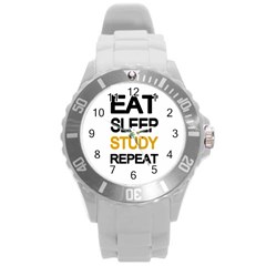 Eat Sleep Study Repeat Round Plastic Sport Watch (l) by Valentinaart