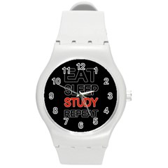 Eat Sleep Study Repeat Round Plastic Sport Watch (m) by Valentinaart