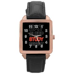 Eat Sleep Study Repeat Rose Gold Leather Watch  by Valentinaart