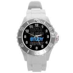 Eat Sleep Study Repeat Round Plastic Sport Watch (l) by Valentinaart