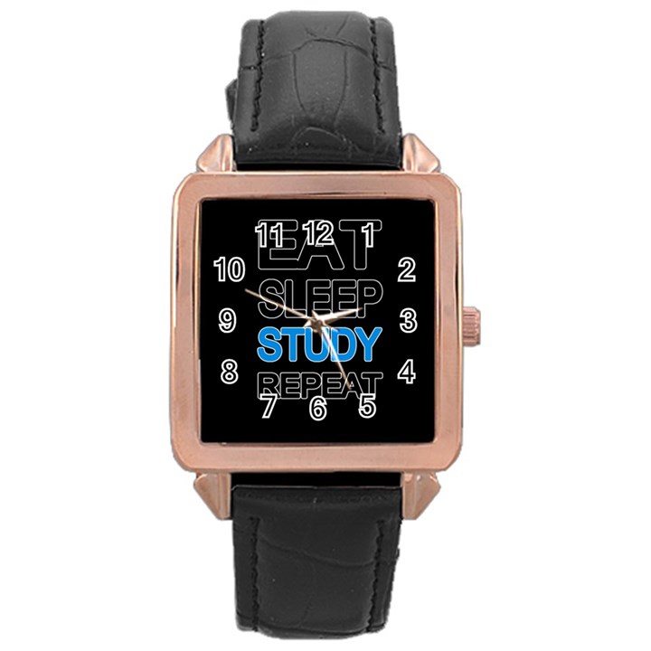 Eat sleep study repeat Rose Gold Leather Watch 