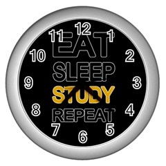 Eat Sleep Study Repeat Wall Clocks (silver)  by Valentinaart