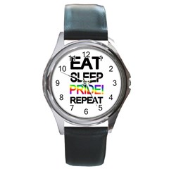 Eat Sleep Pride Repeat Round Metal Watch by Valentinaart