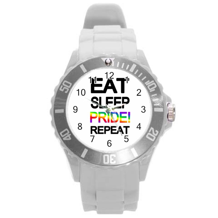 Eat sleep pride repeat Round Plastic Sport Watch (L)