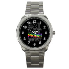 Eat Sleep Pride Repeat Sport Metal Watch by Valentinaart