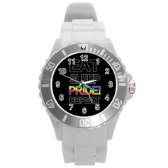 Eat Sleep Pride Repeat Round Plastic Sport Watch (l) by Valentinaart