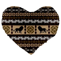 Lion African Vector Pattern Large 19  Premium Flano Heart Shape Cushions