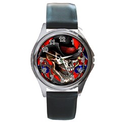 Confederate Flag Usa America United States Csa Civil War Rebel Dixie Military Poster Skull Round Metal Watch