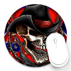 Confederate Flag Usa America United States Csa Civil War Rebel Dixie Military Poster Skull Round Mousepads