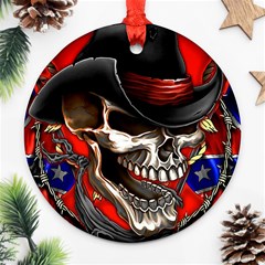 Confederate Flag Usa America United States Csa Civil War Rebel Dixie Military Poster Skull Ornament (Round)