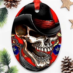 Confederate Flag Usa America United States Csa Civil War Rebel Dixie Military Poster Skull Ornament (Oval)