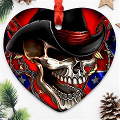 Confederate Flag Usa America United States Csa Civil War Rebel Dixie Military Poster Skull Ornament (Heart)