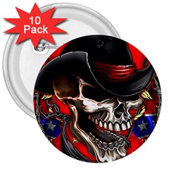 Confederate Flag Usa America United States Csa Civil War Rebel Dixie Military Poster Skull 3  Buttons (10 pack) 