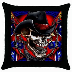 Confederate Flag Usa America United States Csa Civil War Rebel Dixie Military Poster Skull Throw Pillow Case (Black)