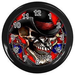 Confederate Flag Usa America United States Csa Civil War Rebel Dixie Military Poster Skull Wall Clocks (Black)