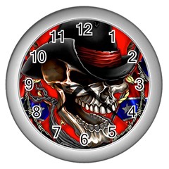 Confederate Flag Usa America United States Csa Civil War Rebel Dixie Military Poster Skull Wall Clocks (Silver) 