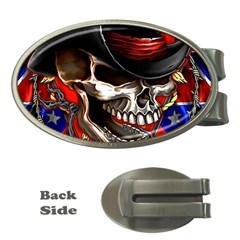 Confederate Flag Usa America United States Csa Civil War Rebel Dixie Military Poster Skull Money Clips (Oval) 