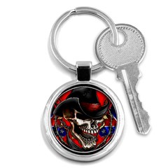 Confederate Flag Usa America United States Csa Civil War Rebel Dixie Military Poster Skull Key Chains (Round) 