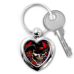 Confederate Flag Usa America United States Csa Civil War Rebel Dixie Military Poster Skull Key Chains (Heart) 