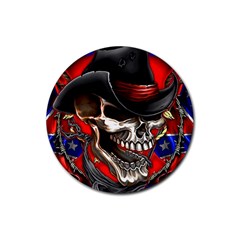 Confederate Flag Usa America United States Csa Civil War Rebel Dixie Military Poster Skull Rubber Coaster (Round) 