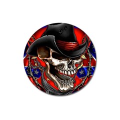 Confederate Flag Usa America United States Csa Civil War Rebel Dixie Military Poster Skull Magnet 3  (Round)