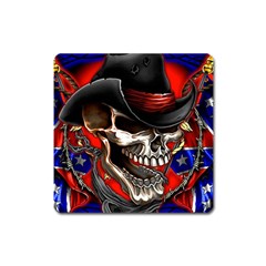 Confederate Flag Usa America United States Csa Civil War Rebel Dixie Military Poster Skull Square Magnet