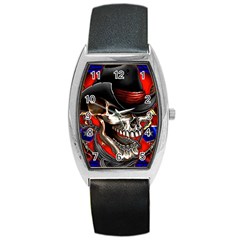 Confederate Flag Usa America United States Csa Civil War Rebel Dixie Military Poster Skull Barrel Style Metal Watch