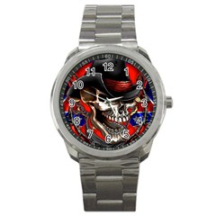 Confederate Flag Usa America United States Csa Civil War Rebel Dixie Military Poster Skull Sport Metal Watch