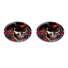 Confederate Flag Usa America United States Csa Civil War Rebel Dixie Military Poster Skull Cufflinks (Oval)