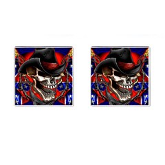 Confederate Flag Usa America United States Csa Civil War Rebel Dixie Military Poster Skull Cufflinks (Square)