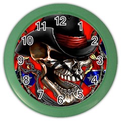 Confederate Flag Usa America United States Csa Civil War Rebel Dixie Military Poster Skull Color Wall Clocks