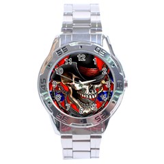 Confederate Flag Usa America United States Csa Civil War Rebel Dixie Military Poster Skull Stainless Steel Analogue Watch