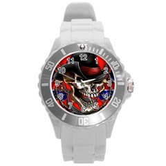 Confederate Flag Usa America United States Csa Civil War Rebel Dixie Military Poster Skull Round Plastic Sport Watch (L)