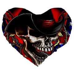 Confederate Flag Usa America United States Csa Civil War Rebel Dixie Military Poster Skull Large 19  Premium Heart Shape Cushions