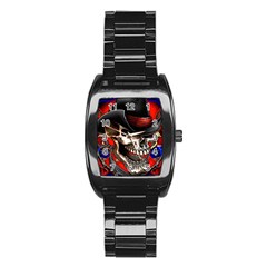 Confederate Flag Usa America United States Csa Civil War Rebel Dixie Military Poster Skull Stainless Steel Barrel Watch