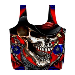 Confederate Flag Usa America United States Csa Civil War Rebel Dixie Military Poster Skull Full Print Recycle Bags (L) 