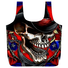 Confederate Flag Usa America United States Csa Civil War Rebel Dixie Military Poster Skull Full Print Recycle Bags (L) 