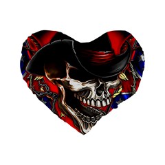 Confederate Flag Usa America United States Csa Civil War Rebel Dixie Military Poster Skull Standard 16  Premium Flano Heart Shape Cushions