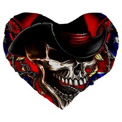 Confederate Flag Usa America United States Csa Civil War Rebel Dixie Military Poster Skull Large 19  Premium Flano Heart Shape Cushions