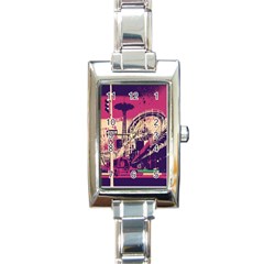 Pink City Retro Vintage Futurism Art Rectangle Italian Charm Watch