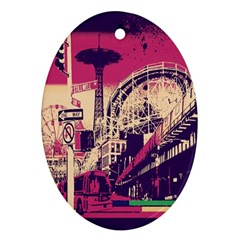 Pink City Retro Vintage Futurism Art Ornament (Oval)