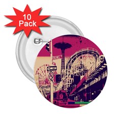 Pink City Retro Vintage Futurism Art 2.25  Buttons (10 pack) 