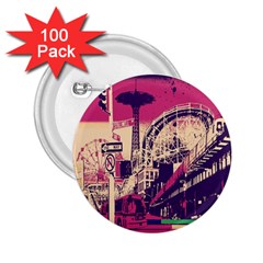 Pink City Retro Vintage Futurism Art 2.25  Buttons (100 pack) 