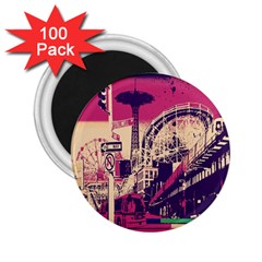 Pink City Retro Vintage Futurism Art 2.25  Magnets (100 pack) 