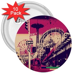 Pink City Retro Vintage Futurism Art 3  Buttons (10 pack) 