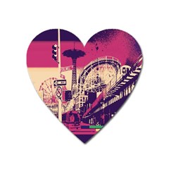 Pink City Retro Vintage Futurism Art Heart Magnet